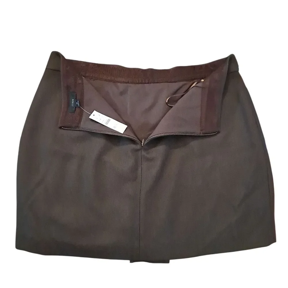 J. Crew Pleated Double-Serge Wool Mini Skirt, Size 16, Brown, Fully Lined, NWT